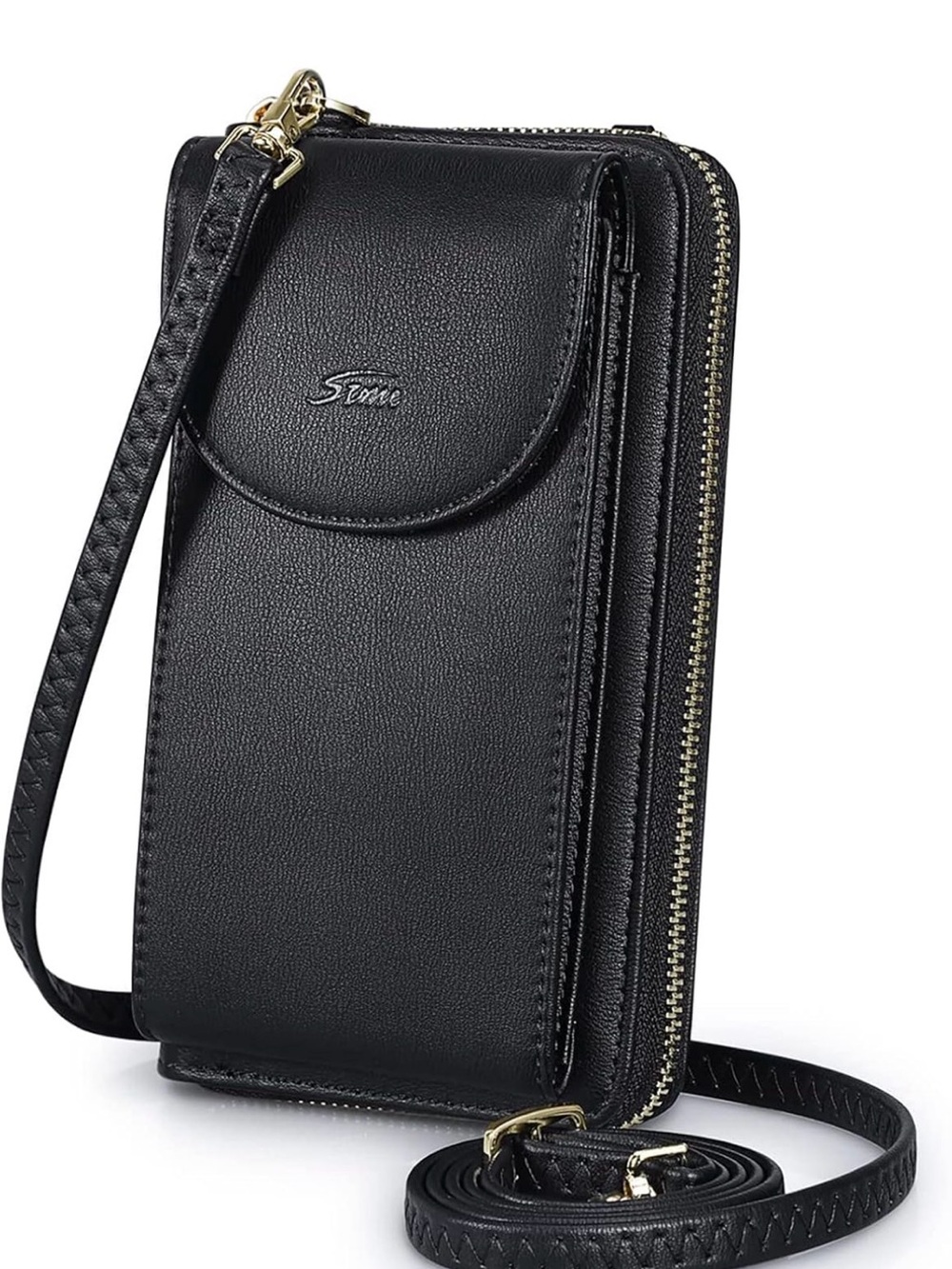 Black Leather Crossbody Phone RFID Blocking purse